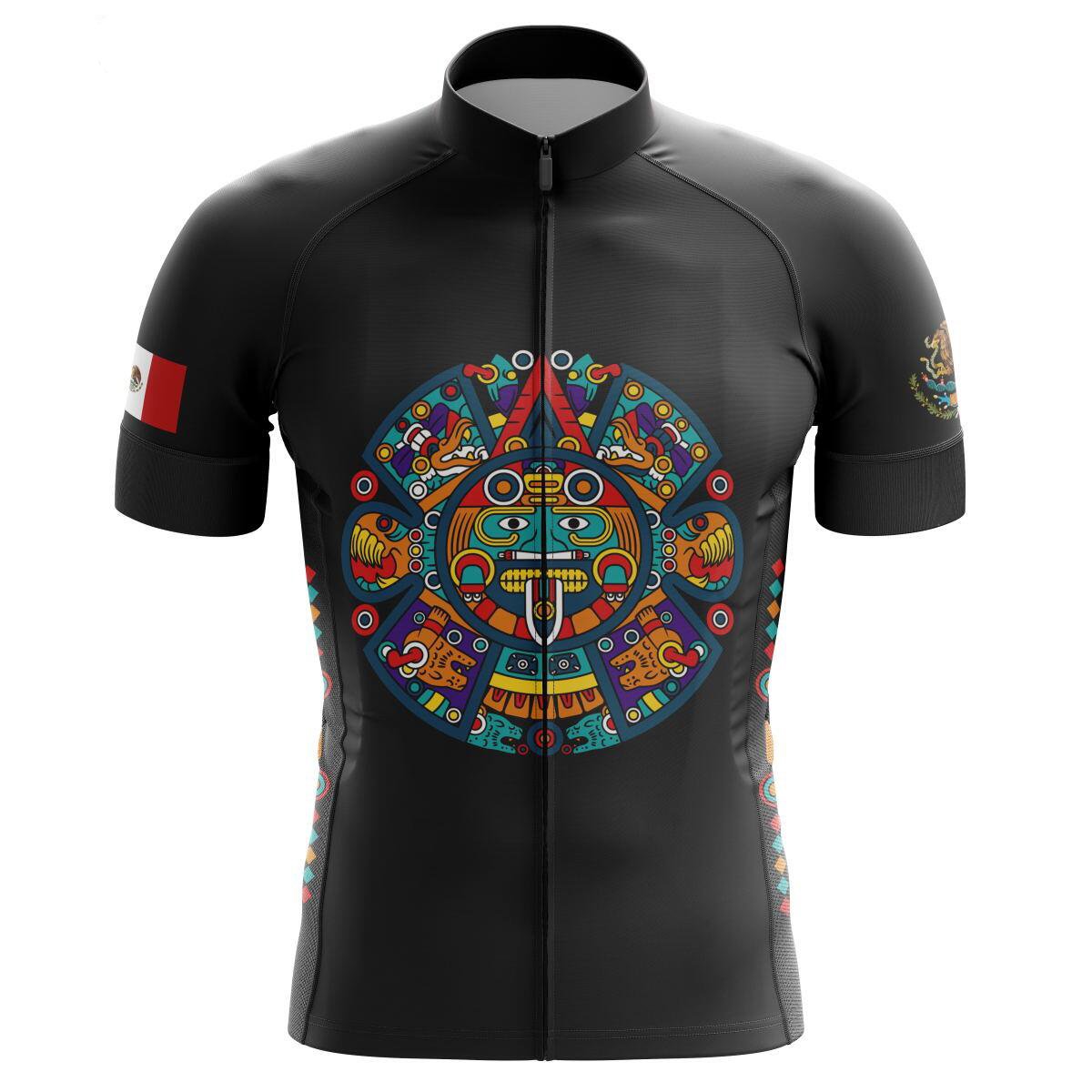 Cycling Jersey Mexico Aztec Medallion Print full Zip Mens