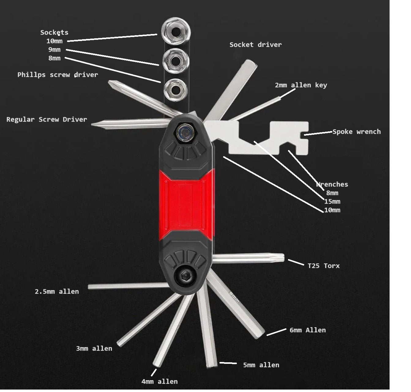 Makalu 17 in 1 Bicycle Pocket Multi Tool folding bike repair tool