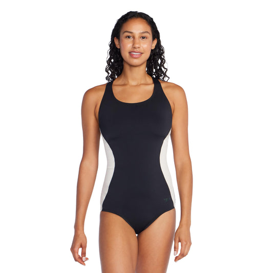 Speedo Women's Swimsuit One Piece PowerFlex Ultraback Solid, Illusion Jet Black size 8