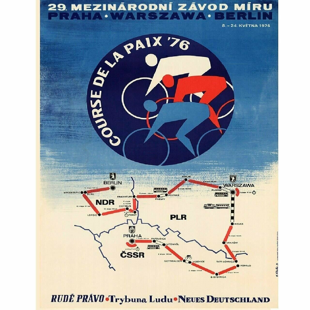 Bicycle Poster Peace Race Map 1976 Bicycle Poster Fine Art 24" x 36"