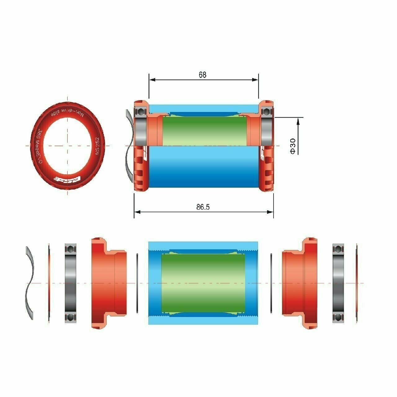 FSA BB386 CRANK TO BSA FRAME THREAD CERAMIC BEARINGS