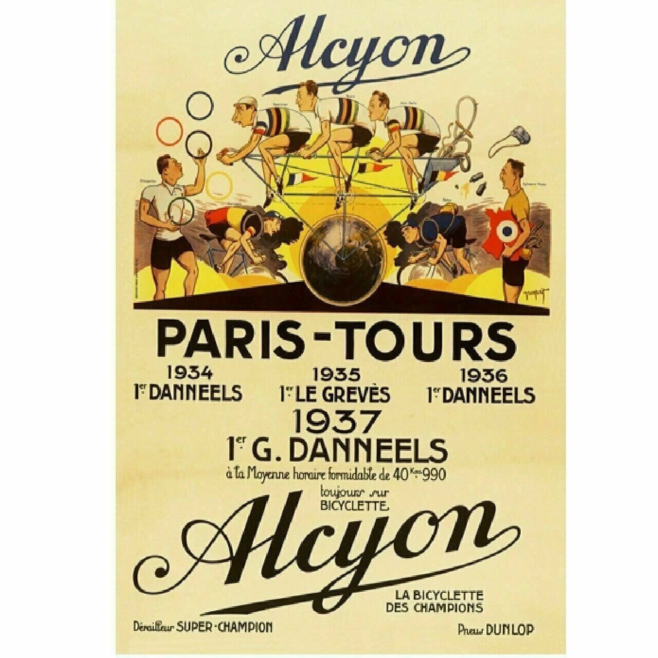 Cycling Poster Alcyon - Paris-Tours Poster Vintage Fine Art 18" x 24"