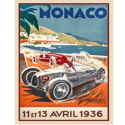 Monaco Grand Prix 1936 Vintage Auto Racing Poster Print Auto Reproduction